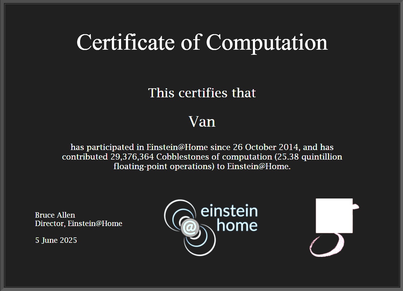 Einstein@Home Certificate