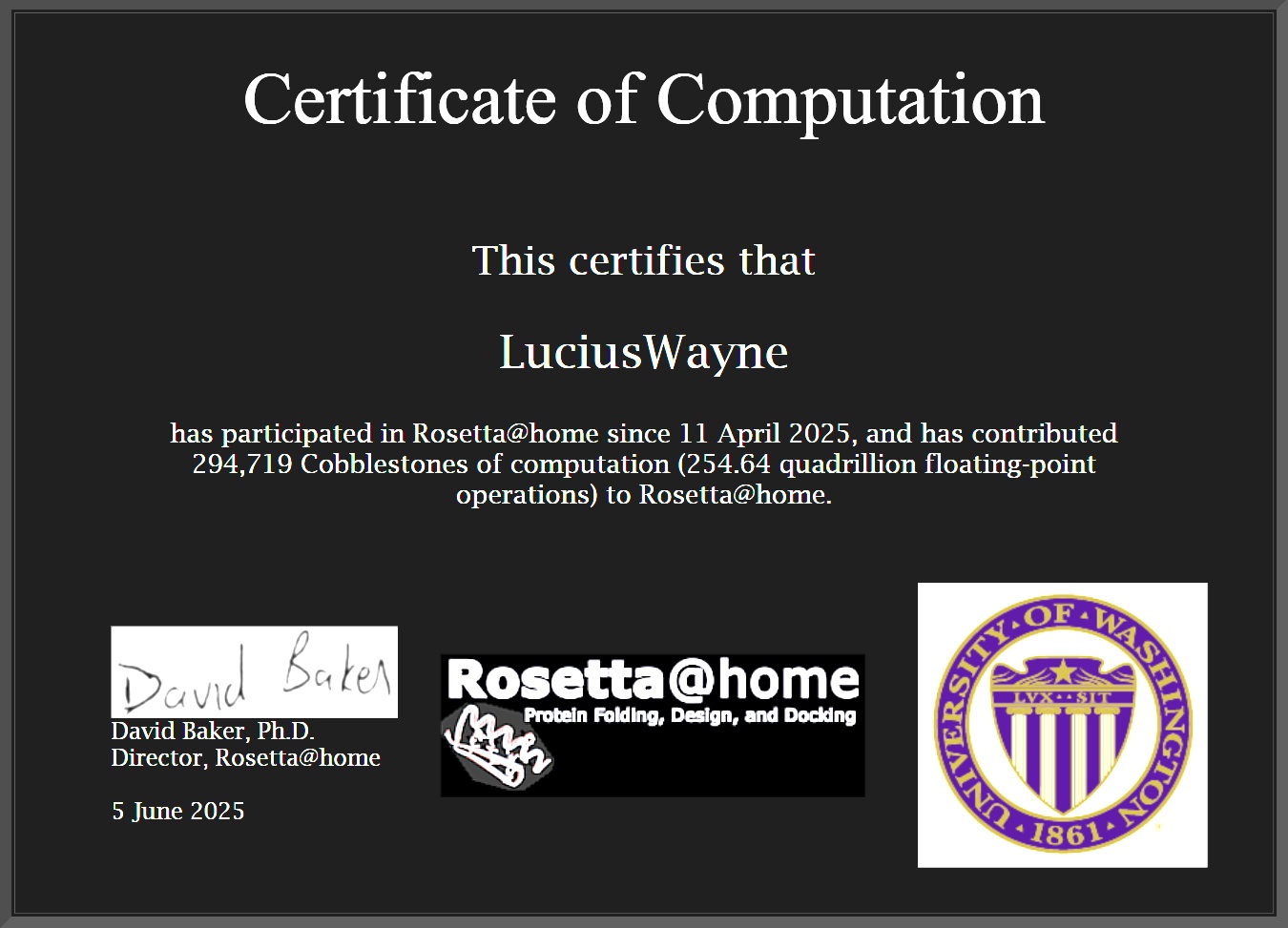 Rosetta@home Certificate